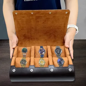 6 Slot Watch Box PU Leather Storage Case Velvet Display Organizer Travel Holder for Men