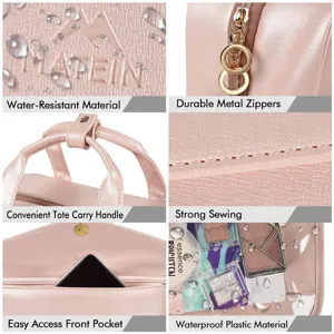 Bolsa de cosméticos rosa para mujer, organizador de viaje impermeable con cremalleras duraderas.
