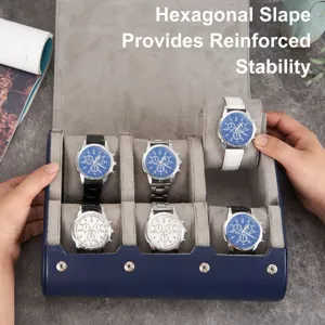 Portable 6 slot leather watch box travel watch roll organizer display case for men women
