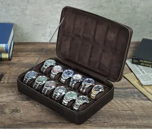 Scatola porta orologi in pelle cavallo pazzo retro 12 slot organizer da viaggio