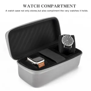 Vue détaillée de l'intérieur de l'étui de rangement gris portable pour montres sécurisées.