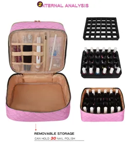 Roze gewatteerde nagellak organizer tas met 30-slots sponsinzet en gereedschapsvakken.