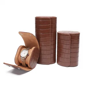 Bruine krokodillen PU lederen horloge reisetui opbergdoos horloge organizer display