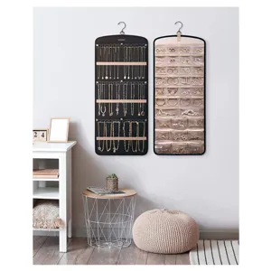 Organisateur de bijoux suspendu double face rouleau collier support poches transparentes sac