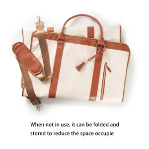 Premium PU leather travel garment bag detail showing durable zippers and folding structure.