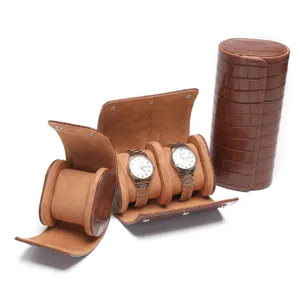 Bruine krokodil PU leer 3 slots horloge roll reizen opslag doos etui voor horloges.