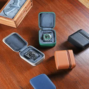TOGO echt lederen draagbare horloge opbergdoos rits horloge etui organizer voor mechanische horloge