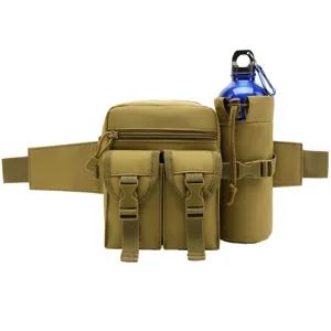 Riñonera táctica con portabotellas, bolso de cintura deportivo impermeable para hombre