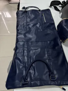 Blue PU leather garment bag suit travel cover carrier foldable storage organizer bag.
