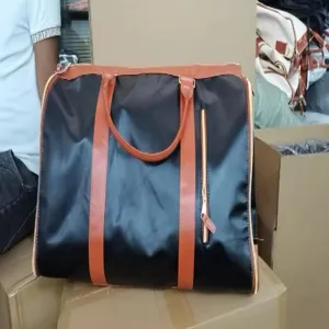 Black and brown PU leather garment bag, portable suit storage travel luggage bag.