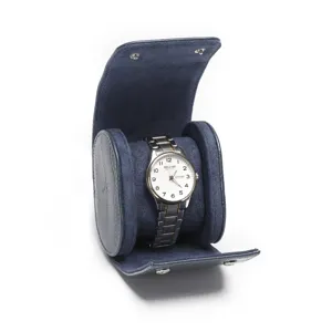 Enkele horloge rol reisetui blauw PU leer krokodil patroon horloge opbergdoos display