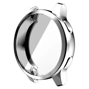 Close-up van een zilveren gegalvaniseerde TPU smartwatch beschermhoes glanzend.