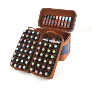 Meerlaagse etherische olie opbergtas PU lederen cosmetische organizer met vakken voor flesjes.