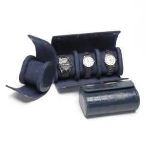 Blauw PU leer horloge etui horlogerol krokodil textuur draagbare horlogedoos opbergdoos