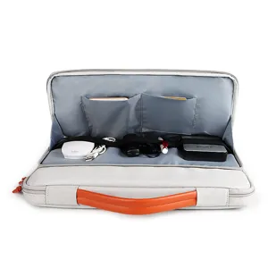 Grijze laptoptas met oranje handvat, schokbestendige notebooktas met multifunctionele vakken