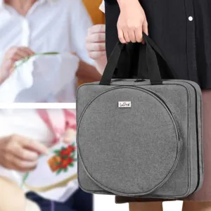 Bolsa de almacenamiento de bordado de gran capacidad gris con diseño redondo asa portátil organizador