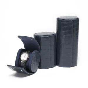Blauwe krokodillenpatroon PU lederen horloge opbergdoos, draagbare multi-slot etui.
