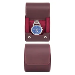 Estuche de viaje para reloj, caja organizadora de cuero PU de ranura única con forro de terciopelo.