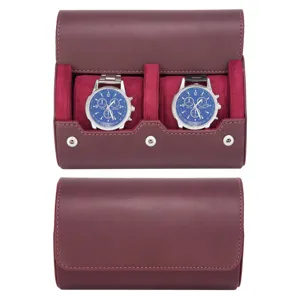 Caja organizadora de almacenamiento de viaje portátil para rollo de reloj de cuero PU de 2 ranuras