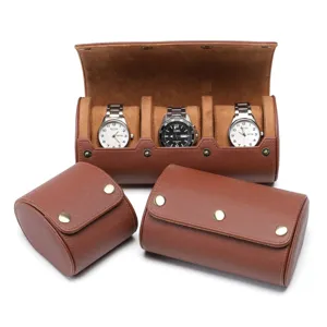Elegante lederen horloge rol reisetui organizer doos met meerdere vakken voor dagelijks.