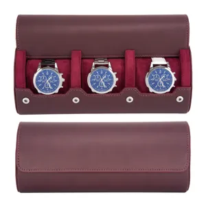Estuche de viaje para relojes de 3 ranuras caja organizadora de almacenamiento de cuero PU