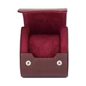 Caja de reloj portátil de una ranura de cuero sintético para viaje en color burdeos