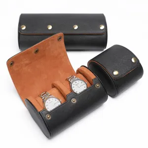 Draagbare Leren Horlogedoos Meerdere Sleuven Horloge Organisator Reizen Display Doos Met Metalen Drukknoop Voor Mannen Vrouwen