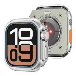 Λεπτομέρειες θήκης προστασίας smartwatch από τιτάνιο και κεραμικό, σχεδιασμός μπροστά και πίσω.