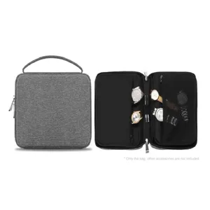 Sac de rangement portable pour bracelets de montre et accessoires avec multiples compartiments.