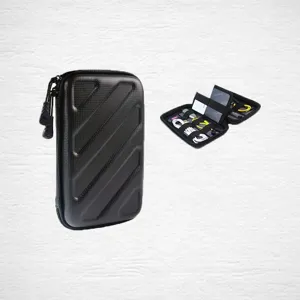 Custodia rigida in EVA nera per cinturini di orologi e piccoli accessori con cerniera resistente.