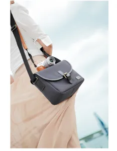 Canvas spiegelloze cameratas vintage crossbody fotografie schoudertas donkergrijs