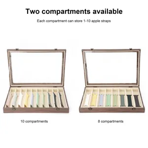 Caja de almacenamiento de madera para correas de reloj, 8 y 10 compartimentos visibles.