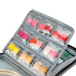 Bolsa de almacenamiento de hilo de bordar de tela Oxford organizador con bolsillos transparentes