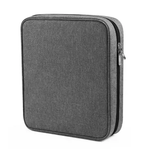 Bolsa de almacenamiento de agujas de tejer circulares de tela oxford gris, cremallera.