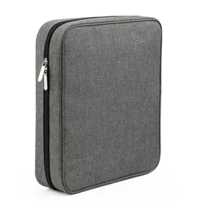 Bolsa organizadora de tela oxford gris para agujas de tejer y accesorios de costura portatil.