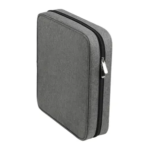 Detalle de bolsa para agujas de tejer de tela oxford gris, organizador con cremallera.