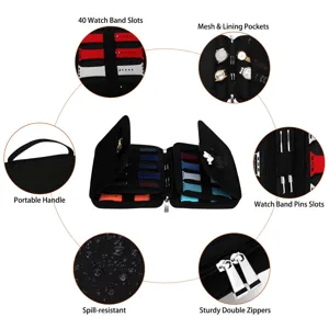 Portable watch band storage case with 40 slots, waterproof organizer bag for smartwatch bands.