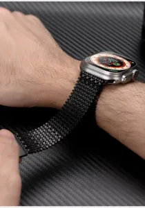 Roestvrijstalen magnetische horlogeband compatible met Apple Watch Ultra, strak zwarte metalen band.