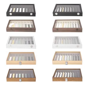 Caja de almacenamiento para correa de reloj de madera tapa de vidrio bandeja
