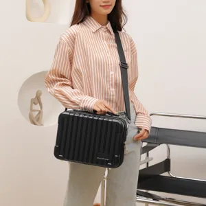 Mini hard shell crossbody bag stylish black travel luggage style shoulder bag for women daily use