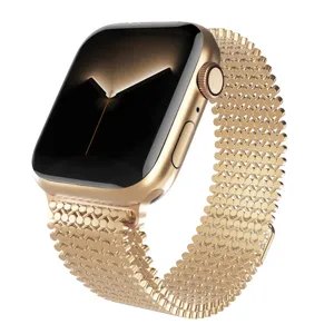 Gouden metalen mesh band voor Apple Watch, roestvrijstalen magnetische vervangende band.