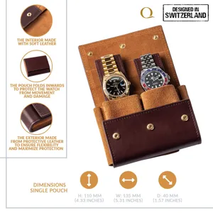 Draagbare lederen horloge reisetui dubbele sleuf horloge opbergtas met zachte binnenkant.