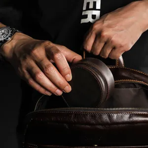 Ρετρό δερμάτινο κουτί ρολογιού μονόστροφo στρογγυλό με φερμουάρ θήκη αποθήκευσης