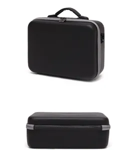 Hard shell storage bag detail view, black carbon fiber texture with durable dual zippers.