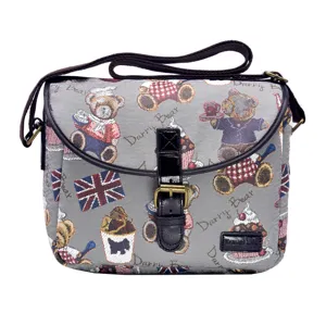 Casual canvas crossbody cameratas met schattig berenpatroon, vintage stijl schoudertas.