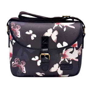 Casual bloemen vlinder patroon schoudertas voor camera met verstelbare riem en gesp.