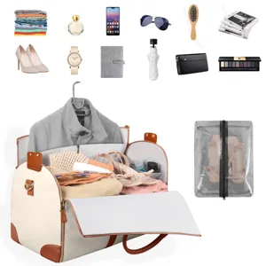 Gran bolsa de viaje para ropa de cuero PU equipaje de mano mujer viajes de negocios trajes.