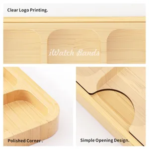 Plateau de rangement pour bracelet de montre en bambou organisateur multi-fentes smartwatch.