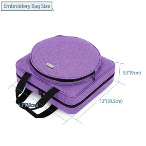 Gran bolsa de almacenamiento morada para bordado con doble capa y asas para accesorios