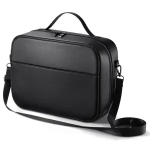 Borsa di custodia multifunzionale nera con manico e tracolla per dispositivi elettronici.